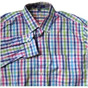 Alan Flusser Shirt Mens Large Rainbow Plaid Long Sleeve Button Down Casual‎